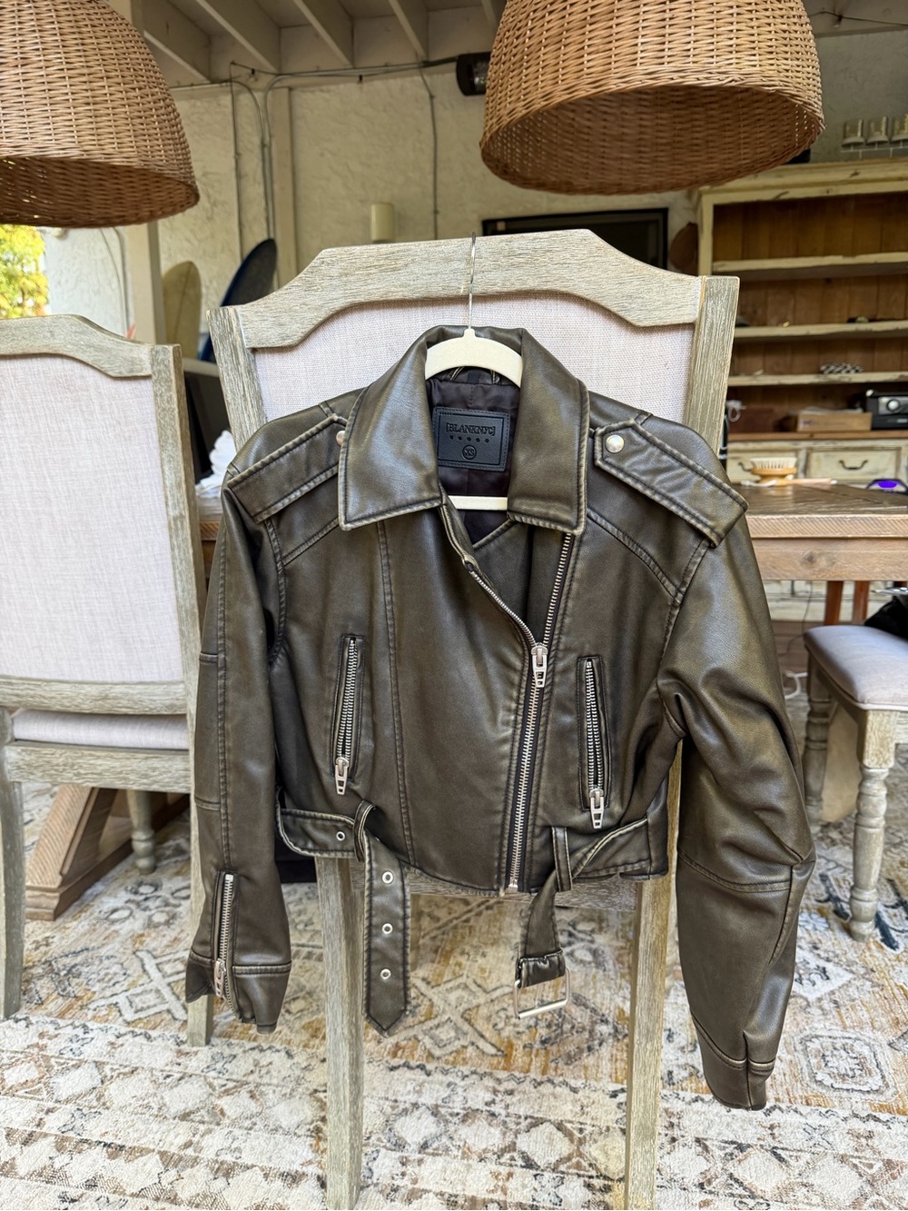 Nordstrom/BLANKNYC Olive Faux Leather Belted Moto Biker Jacket XS
